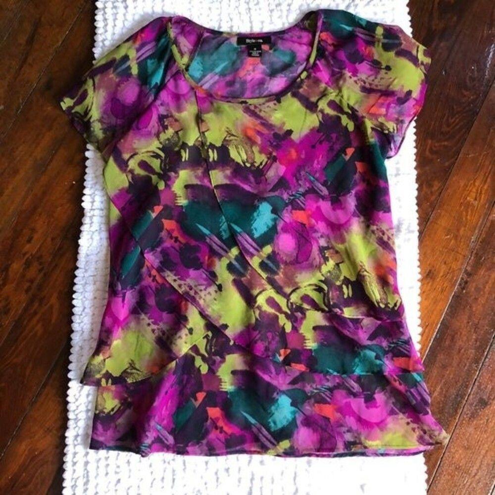 Style & Co. Vibrant Floral Print Top - Casual Chic - Size 10